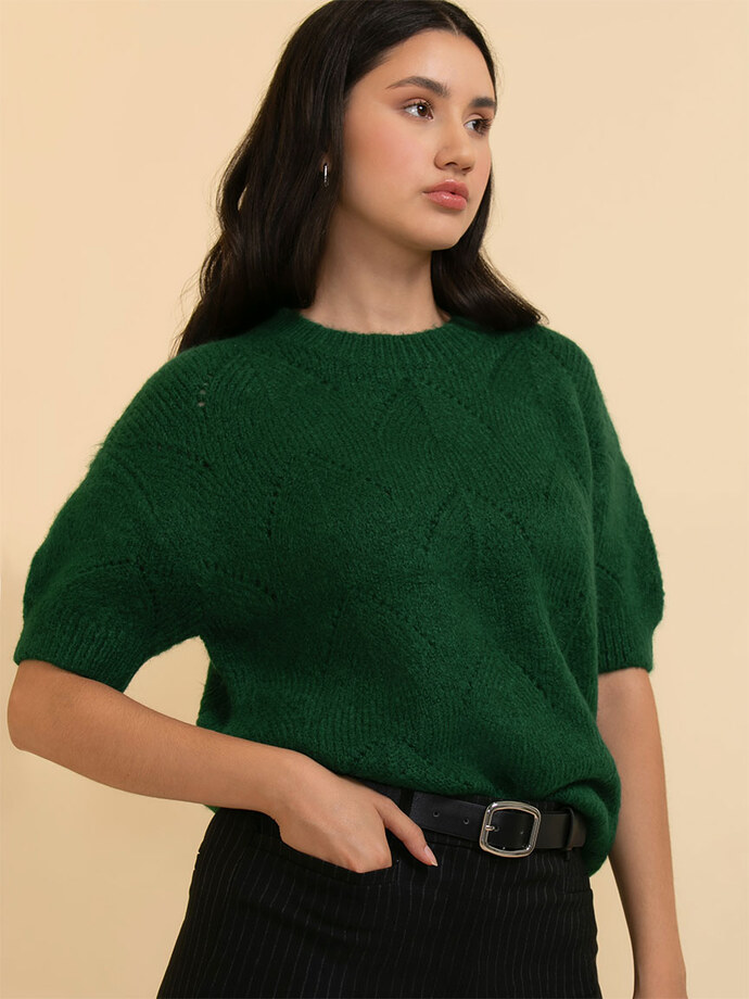 Elbow Sleeve Pointelle Sweater Image 1