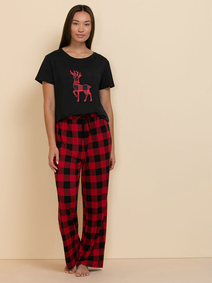 Reindeer T-Shirt and Straight-Leg Pajama Set Image 4