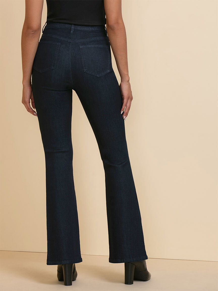 Express  High Waisted Perfect Button Front Flare Jeans in Dark