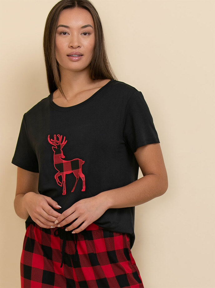 Reindeer T-Shirt and Straight-Leg Pajama Set Image 3