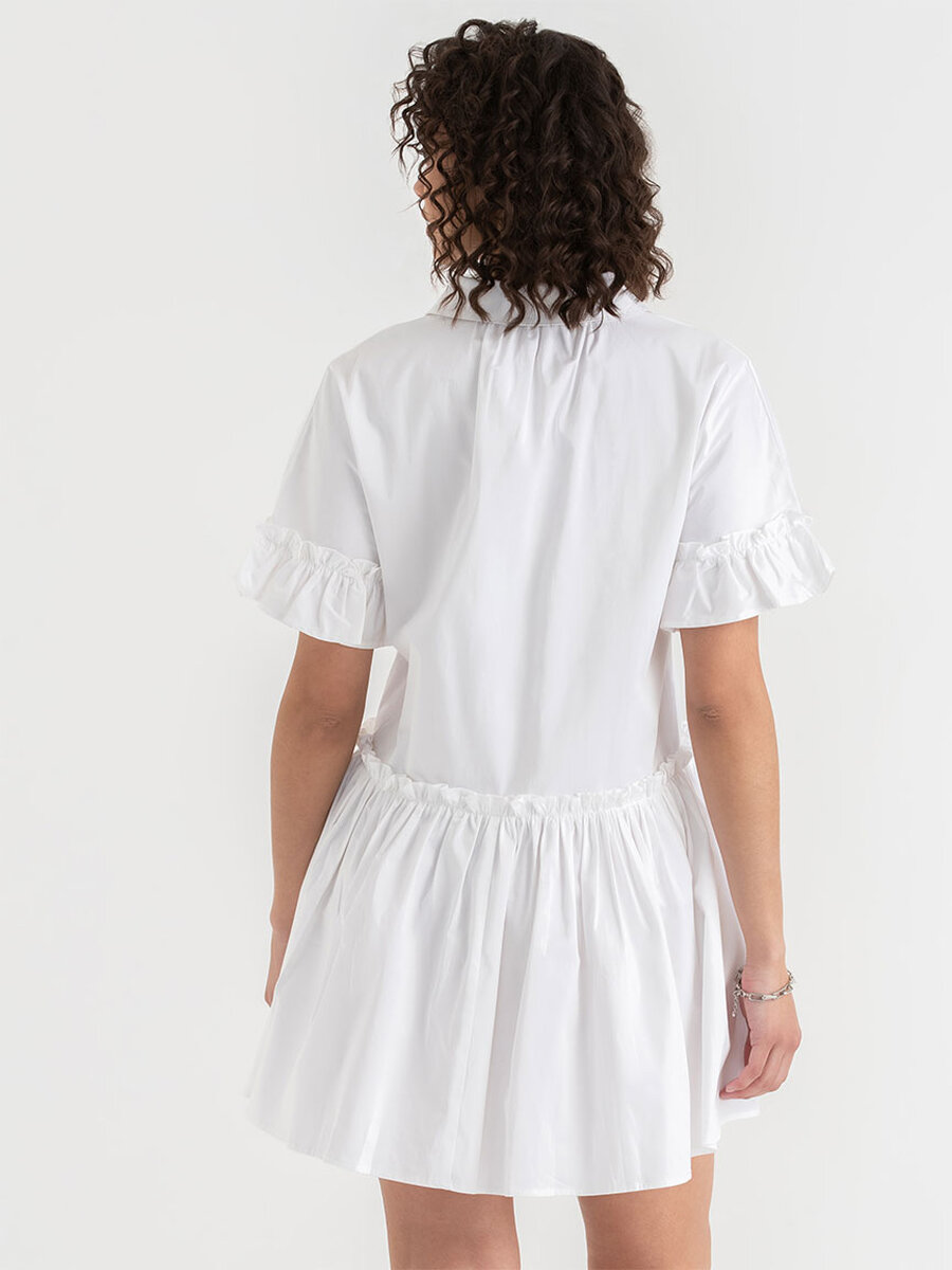 Short Sleeve Luxe Poplin Dress with Ruffles
