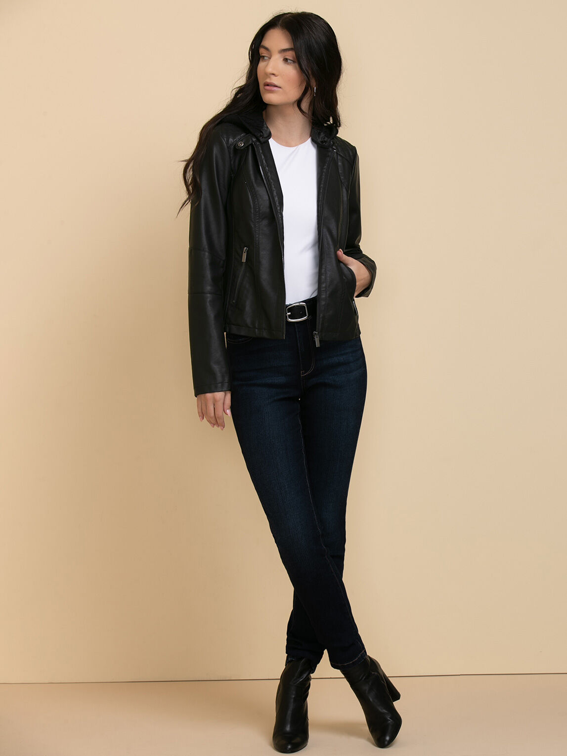 Modern Fit Vegan Leather Jacket With Hood – Tip Top