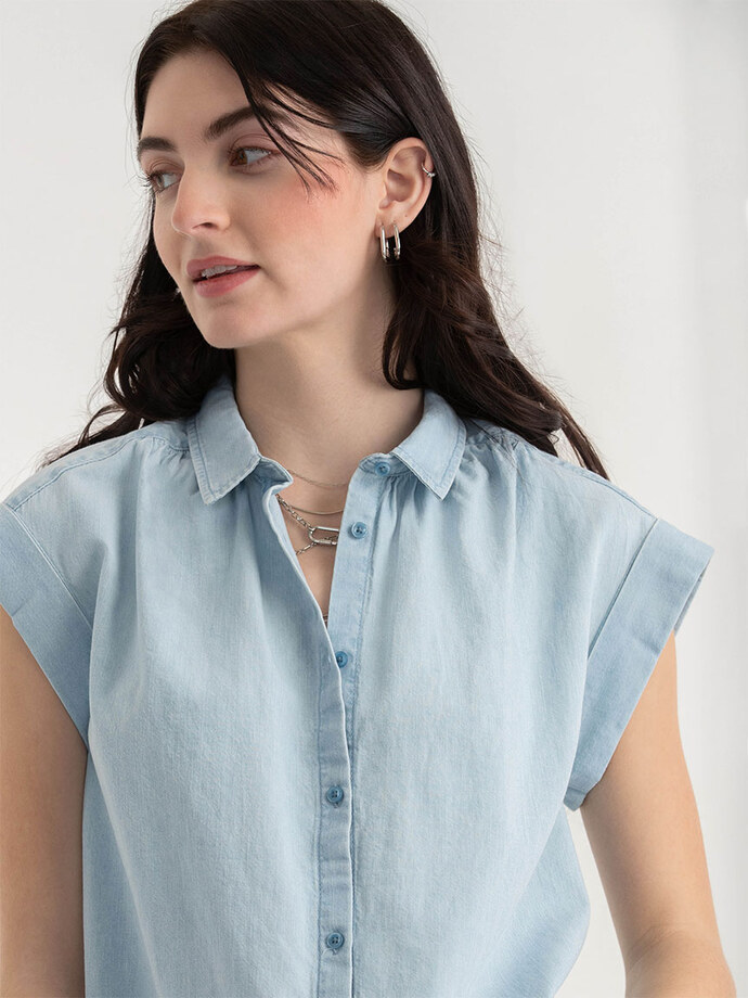 Relaxed Fit Button Up Denim Blouse Image 2