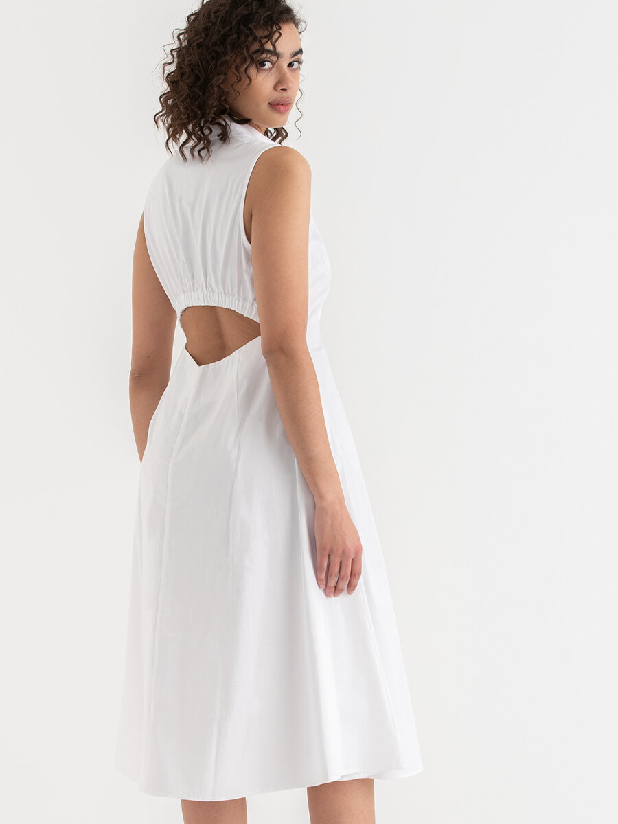 Sleeveless Midi Shirtdress with Back Cutout in Luxe Poplin