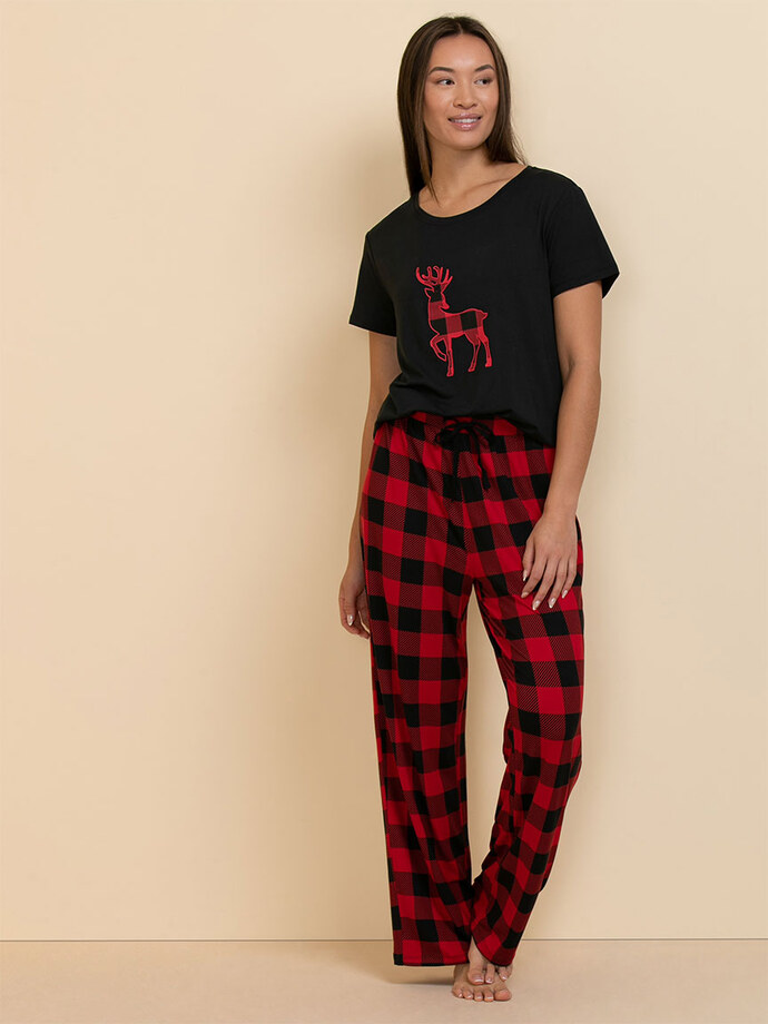 Reindeer T-Shirt and Straight-Leg Pajama Set Image 1