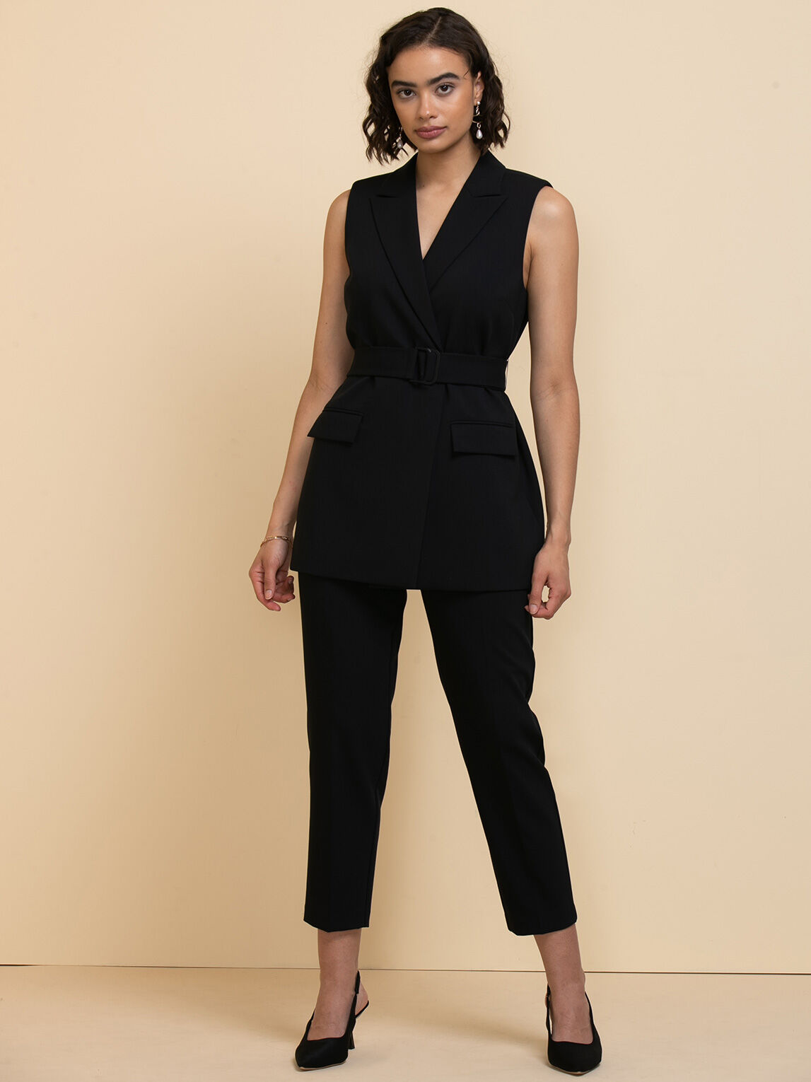 Long Line Belted Vest in Luxe Tailored | Rickis