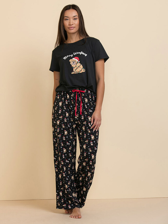 T-Shirt and Dog Print Pajama Pant Set Image 1