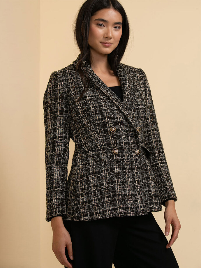 Classic Double-Breasted Boucle Blazer Image 1