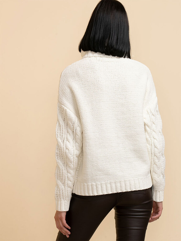 Cowl Neck Pullover Cable Knit Sweater Image 5