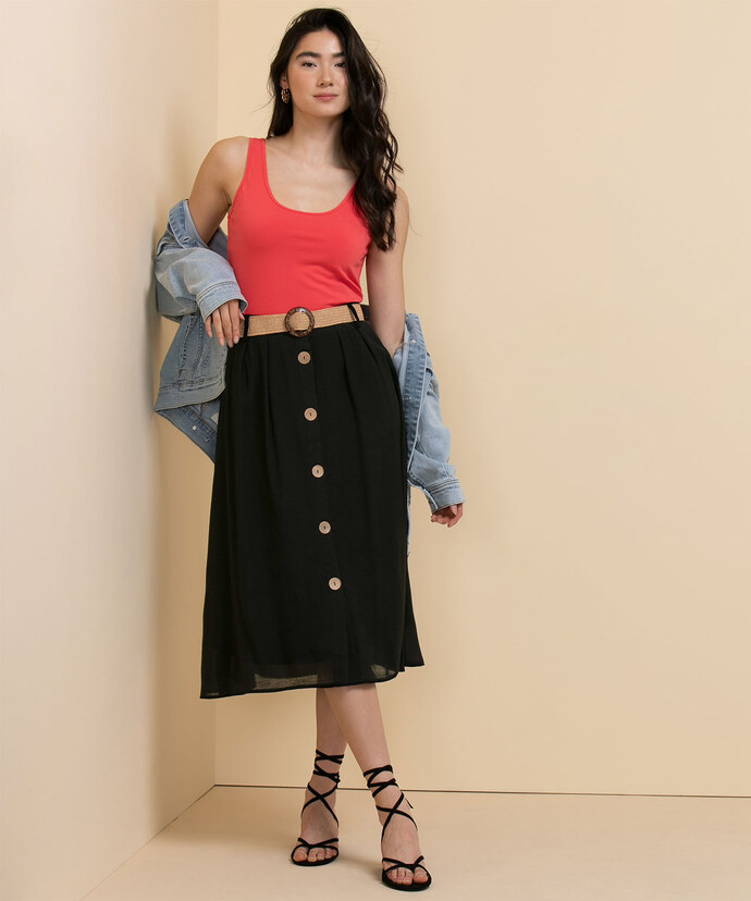 Textured Midi Skirt with Wood Buttons | Rickis