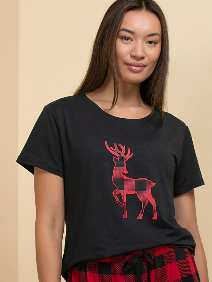 Reindeer T-Shirt and Straight-Leg Pajama Set Image 2