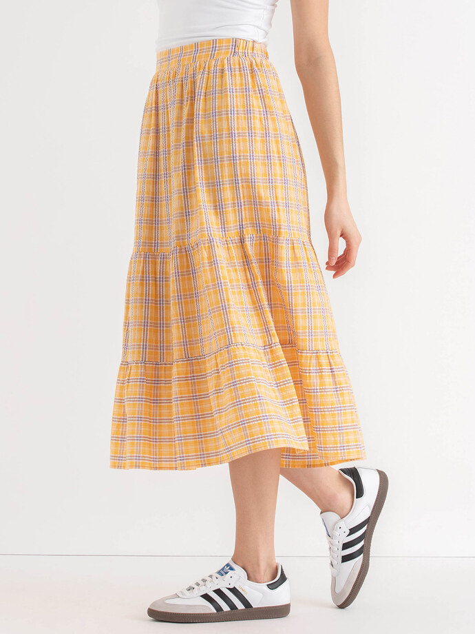 Tiered Yellow Plaid Midi Skirt Image 2