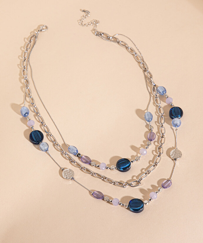 Short Blue Beaded Layered Necklace Image 2
