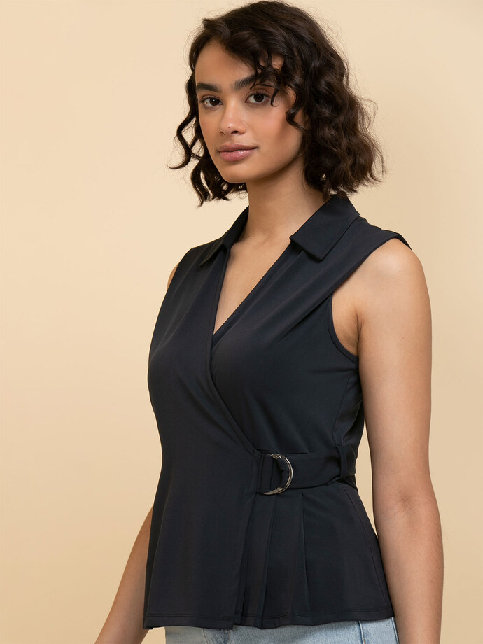 Sleeveless Wrap Top with Buckle Image 1
