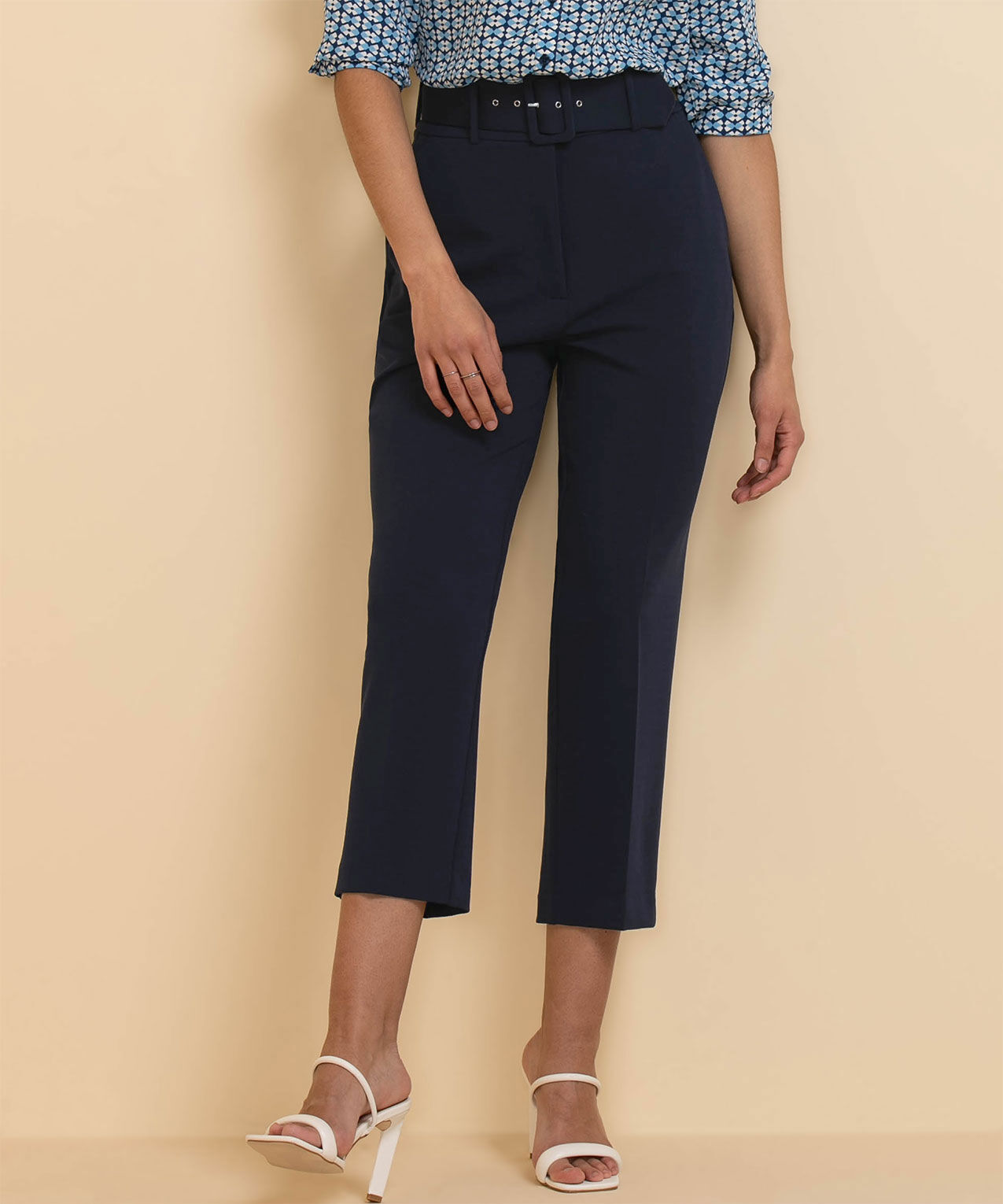 Tapered High Rise Pant with Belt in Scuba Crepe | Rickis