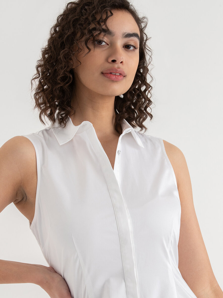 Sleeveless Midi Shirtdress with Back Cutout in Luxe Poplin
