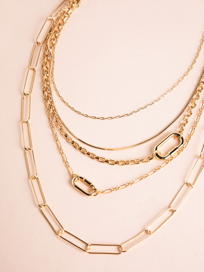 14K Gold Layered Chain-Link Necklace Image 2