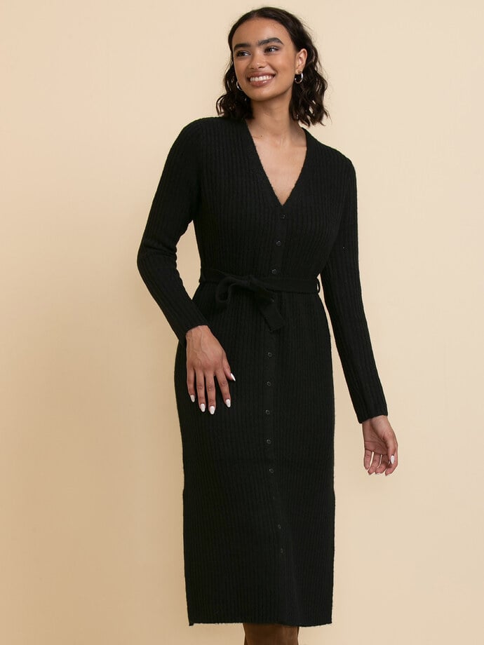 Belted Button-Front Sweater Dress  Image 3