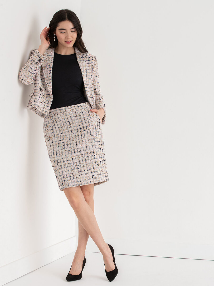 Boucle Pencil Skirt with Pockets