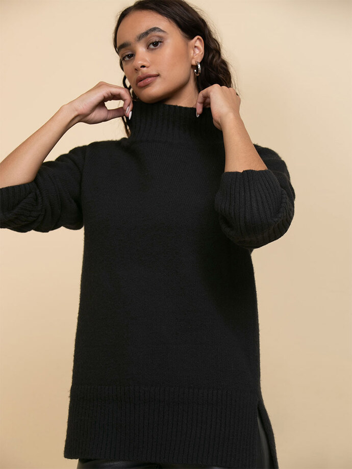 Wool-Blend Mock Neck Tunic Sweater Image 1