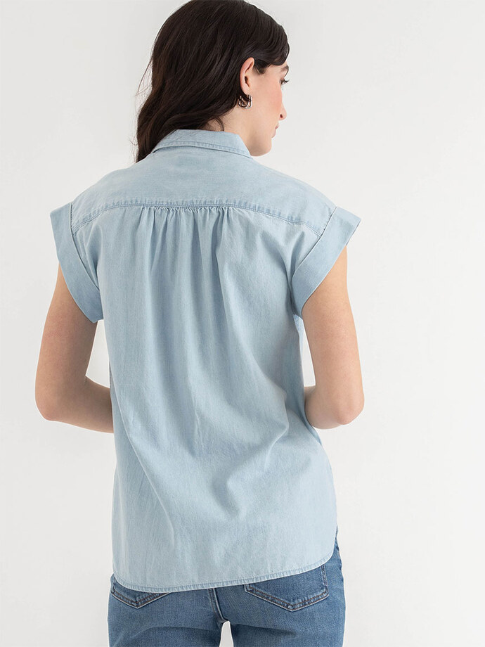 Relaxed Fit Button Up Denim Blouse Image 5