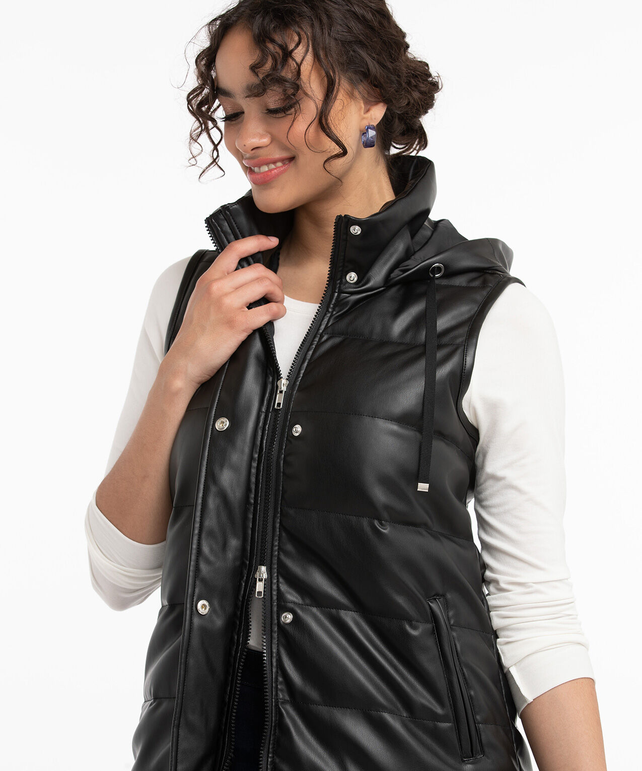 Faux Leather Longline Puffer Vest | Rickis