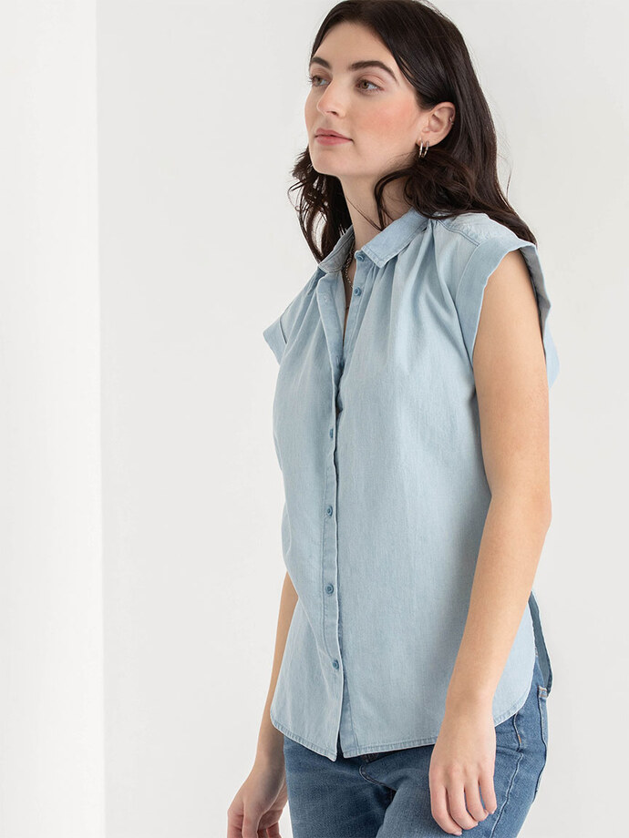 Relaxed Fit Button Up Denim Blouse Image 4
