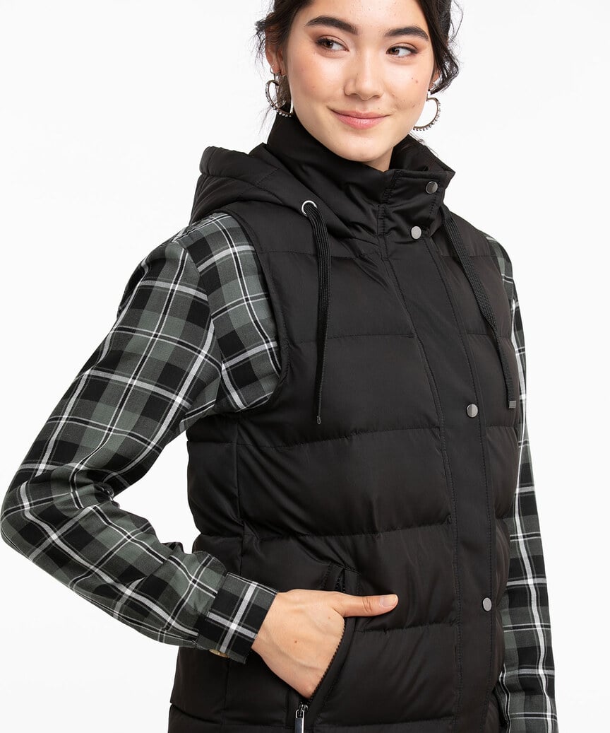 LONGLINE HOODED SLEEVELESS PUFFER VEST – peaches and pine