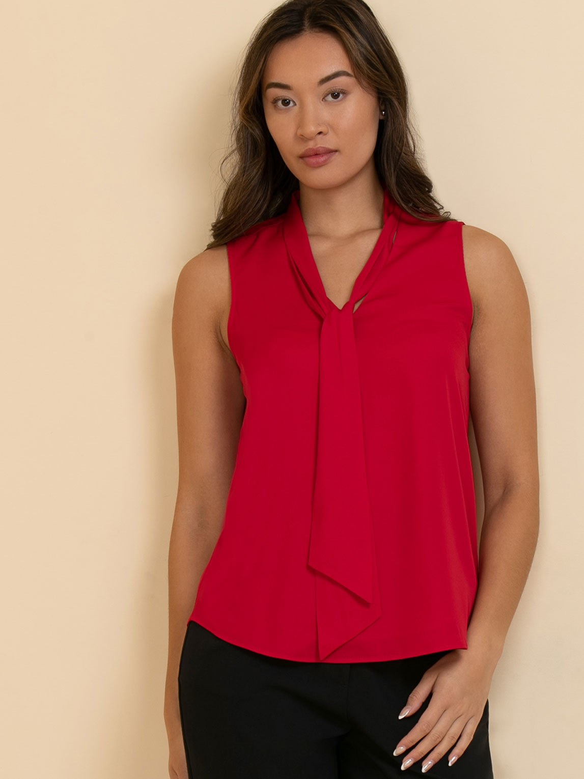 Sleeveless Tie-Neck Blouse