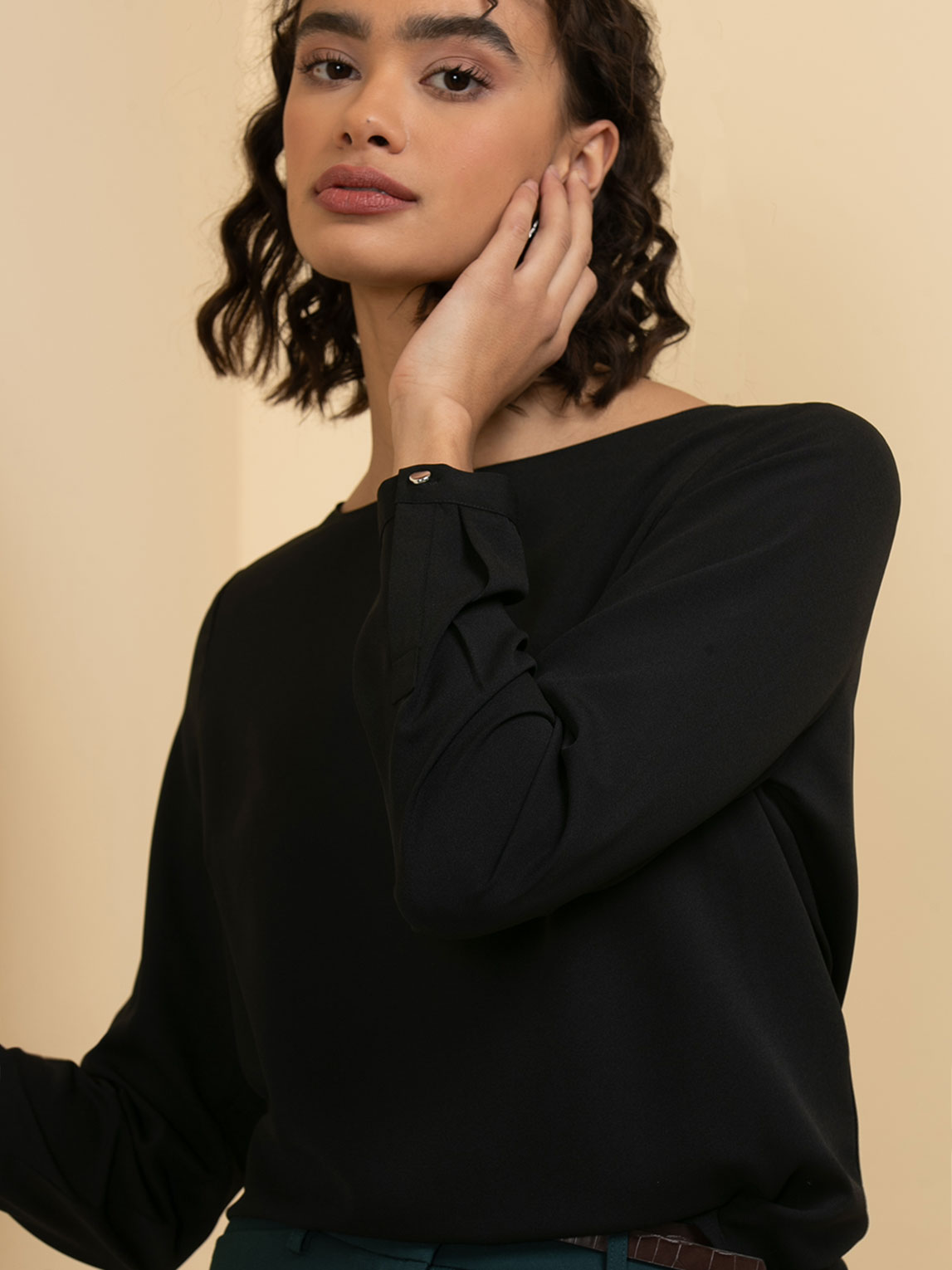 Lydia Long Sleeve Boatneck Button-Back Blouse