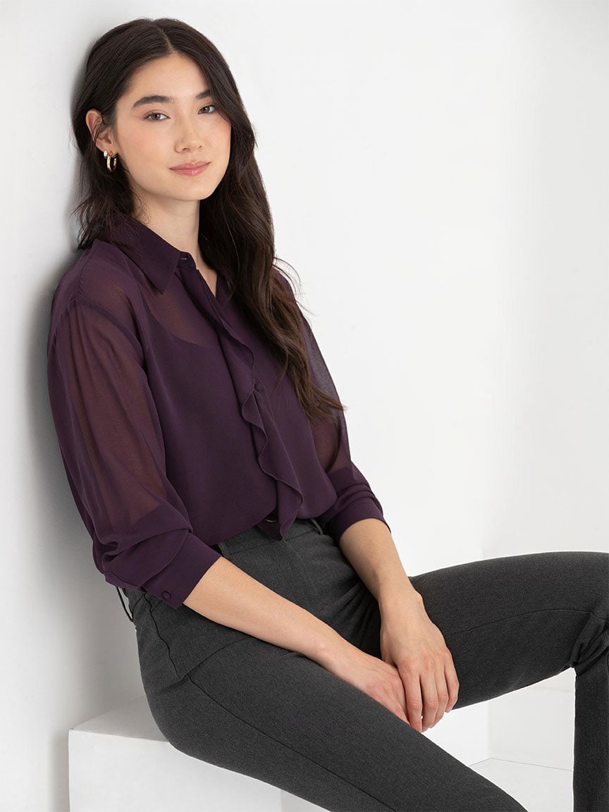 Ruffle Placket Sheer Blouse