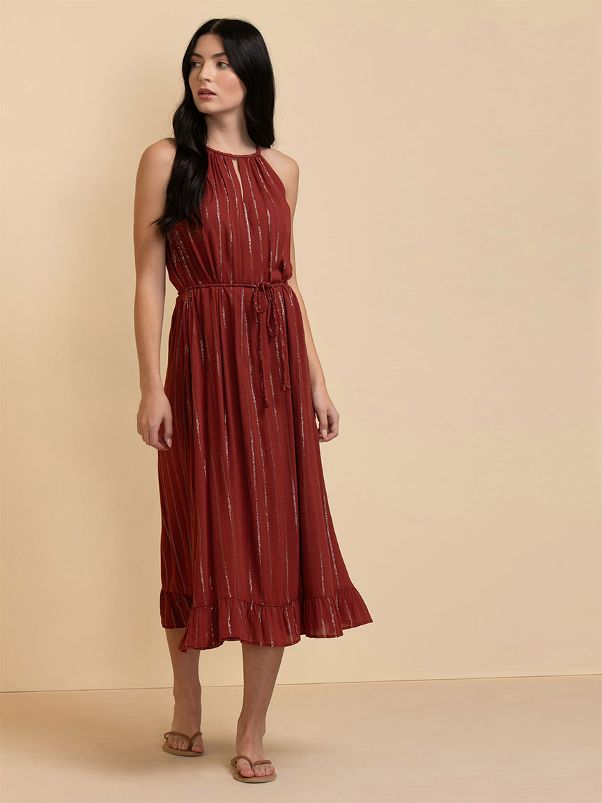 Braided Glitter Halter Dress with Tie Belt