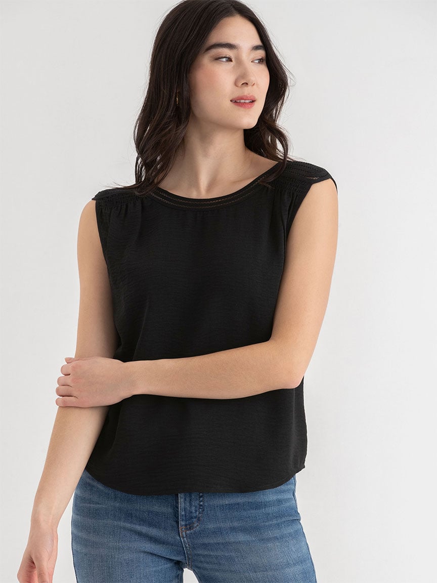 Sleeveless Blouse with Shoulder Trim