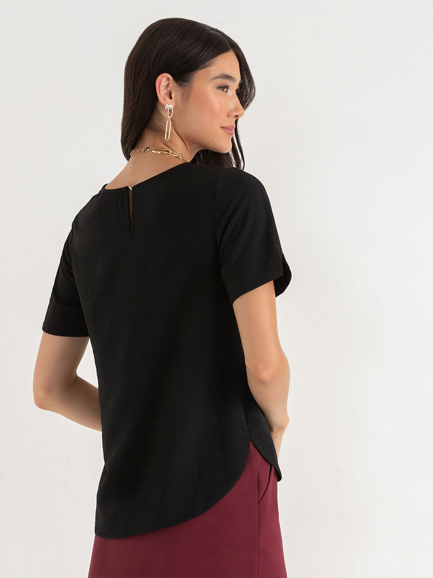 Shailene Textured Short Sleeve Blouse with Key-Hole Back