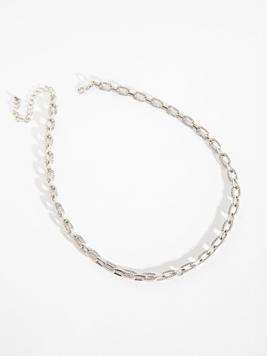 Pave Chain Link Necklace in Silver