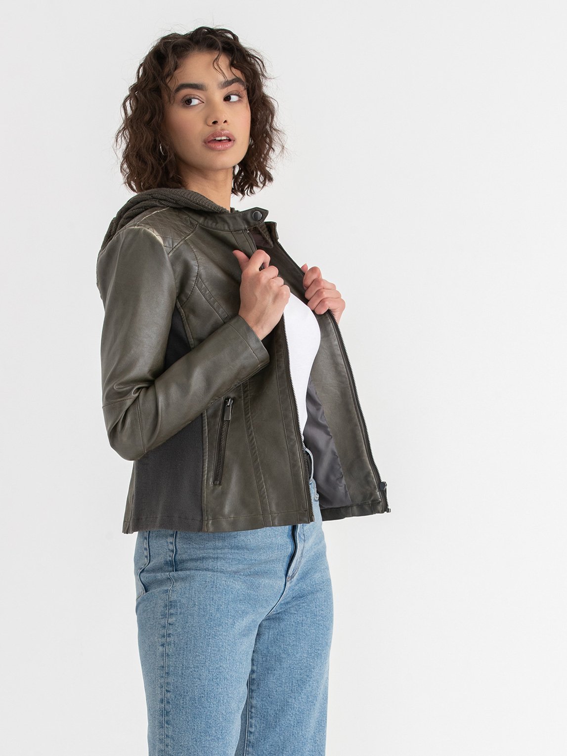 Hooded Faux Leather Jacket