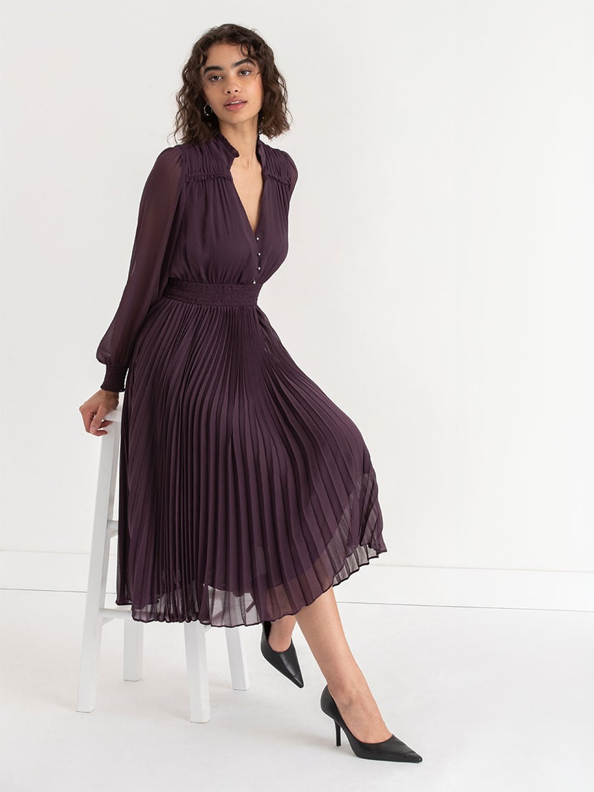 Long Sleeve Pleated Maxi Dress