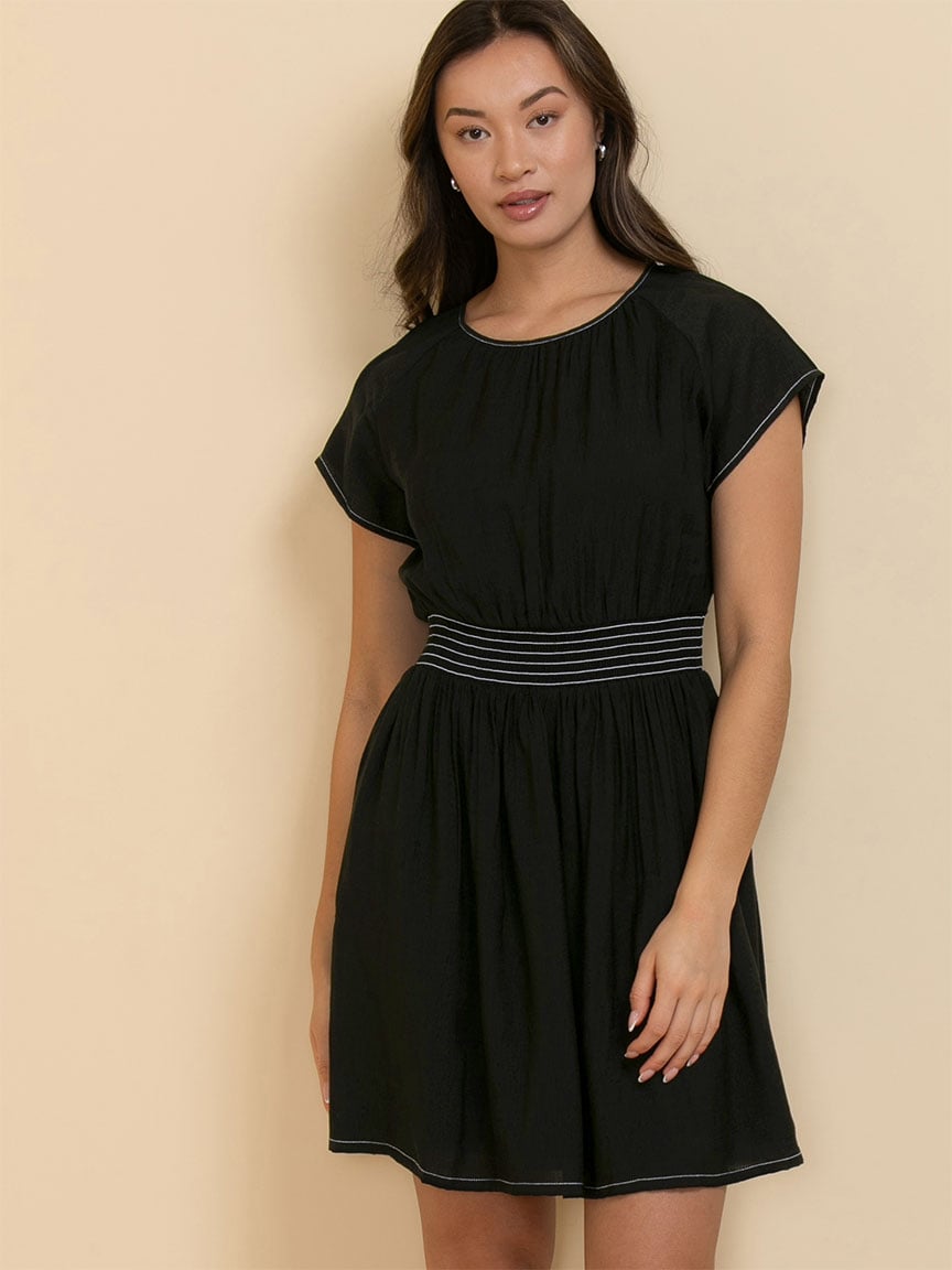 Smocked Waist Dress with Flutter Sleeves