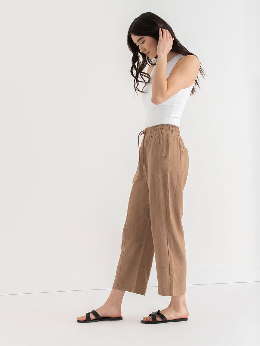 Viscose Linen Pull-On Cropped Pant