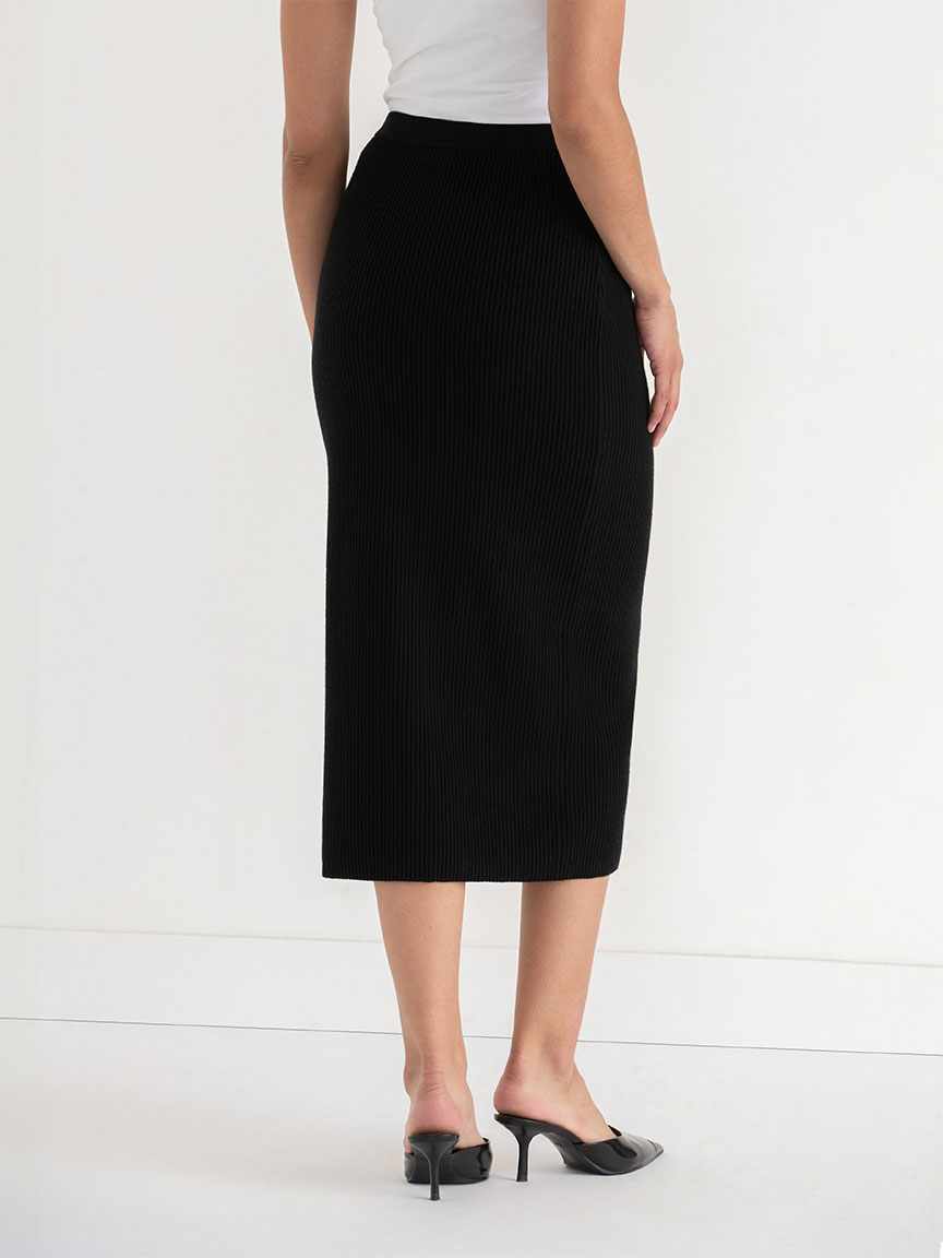 Ribbed Knit Column Midi Skirt