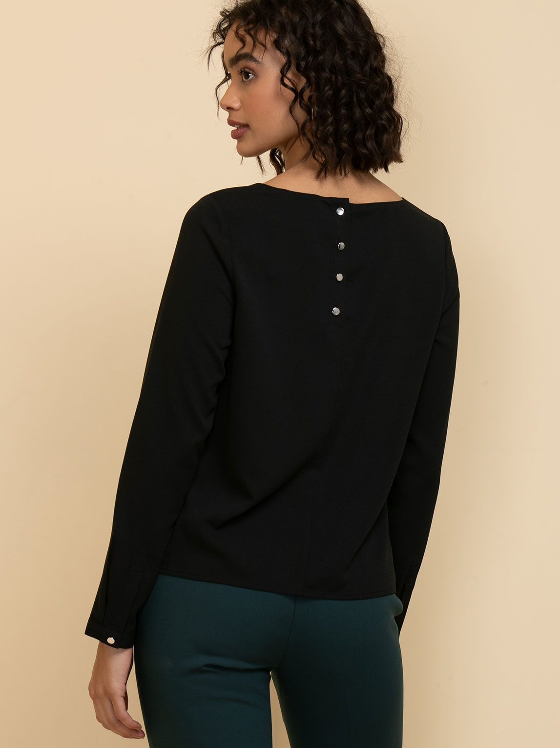 Lydia Long Sleeve Boatneck Button-Back Blouse