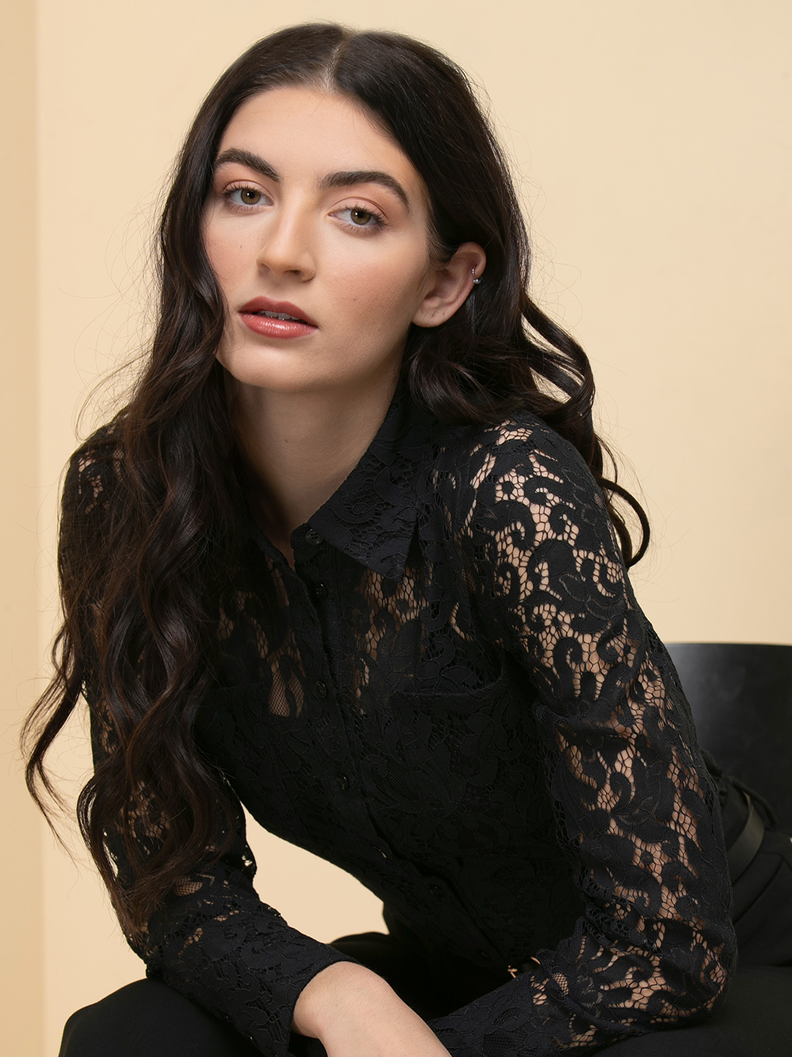 Long Sleeve Collared Button-Front Lace Shirt | Rickis