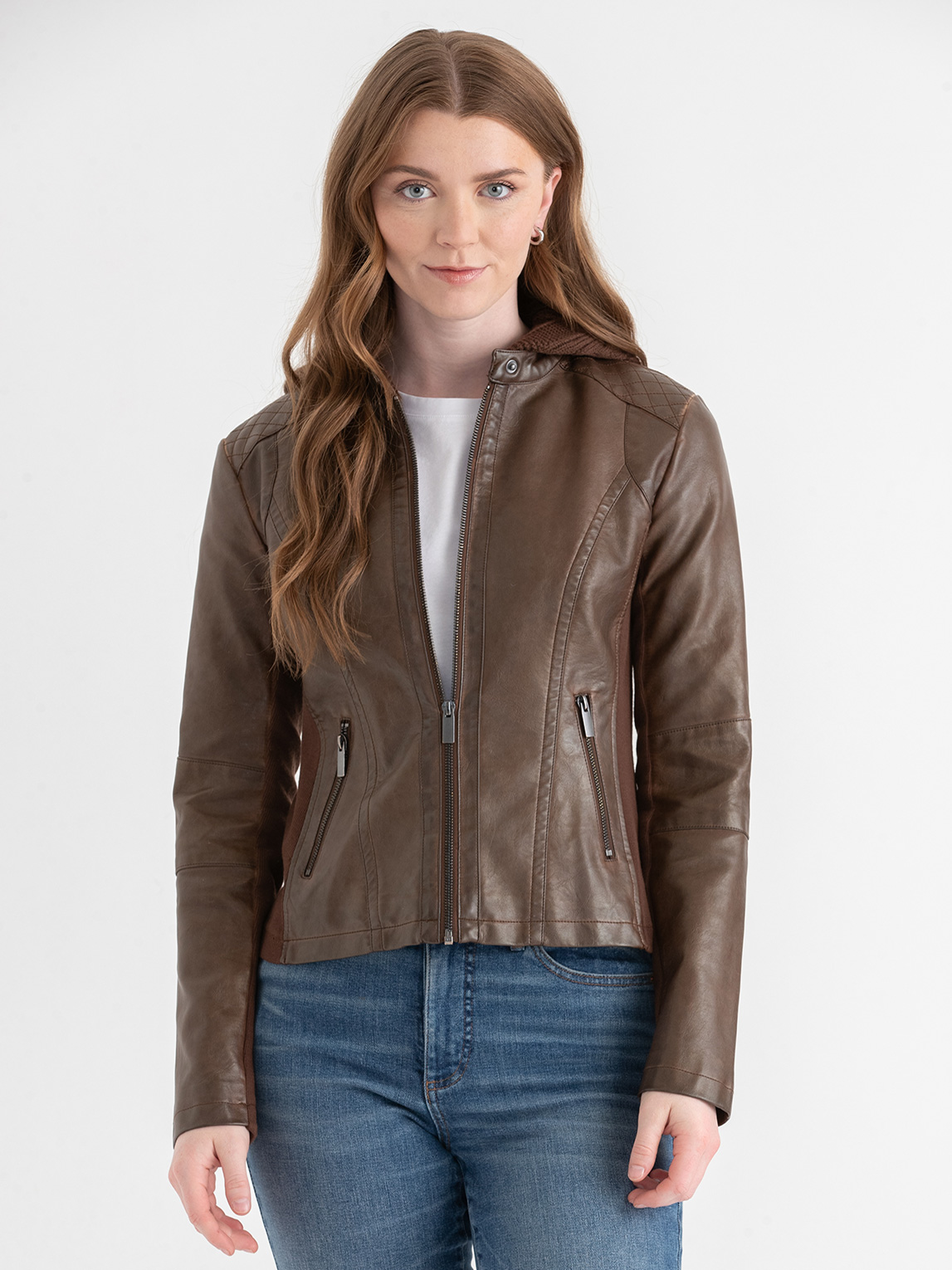 Hooded Faux Leather Jacket