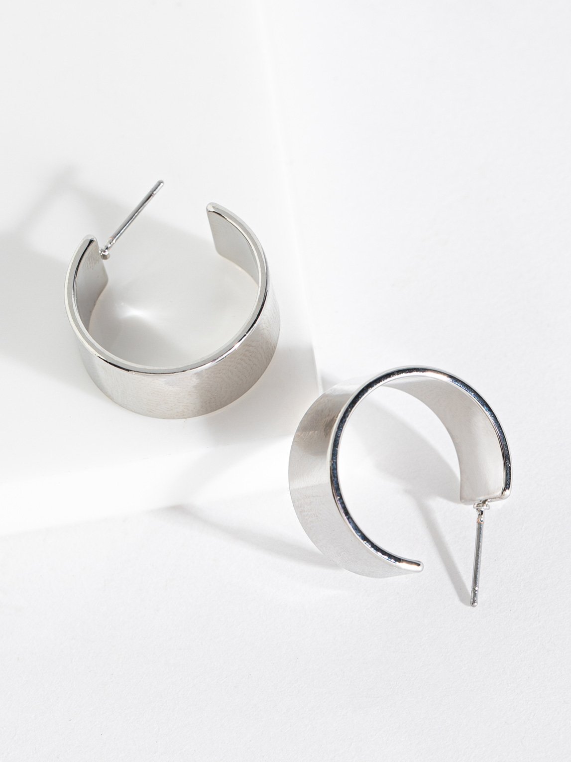 Silver Wide Flat Hoop Earrings