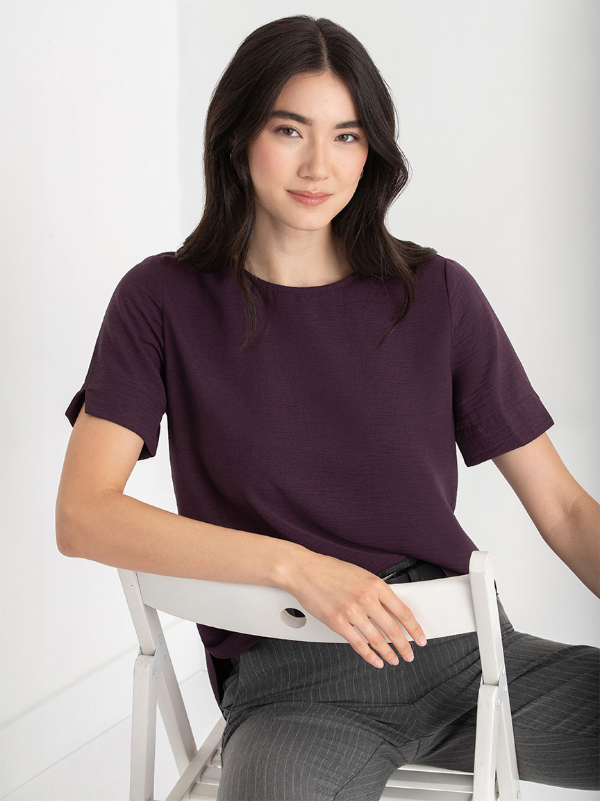 Shailene Textured Short Sleeve Blouse with Key-Hole Back