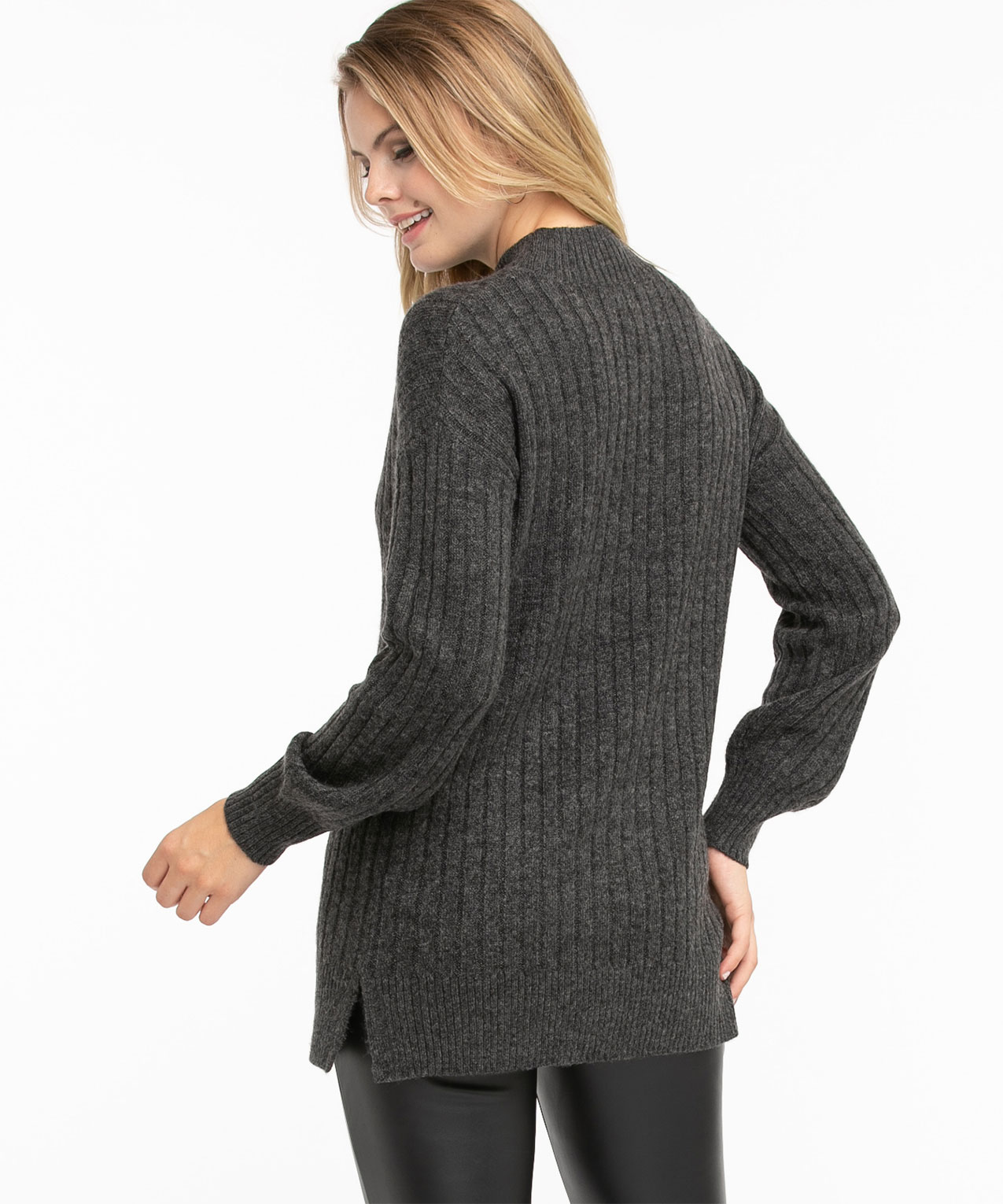 Ribbed Mock Neck Tunic Sweater