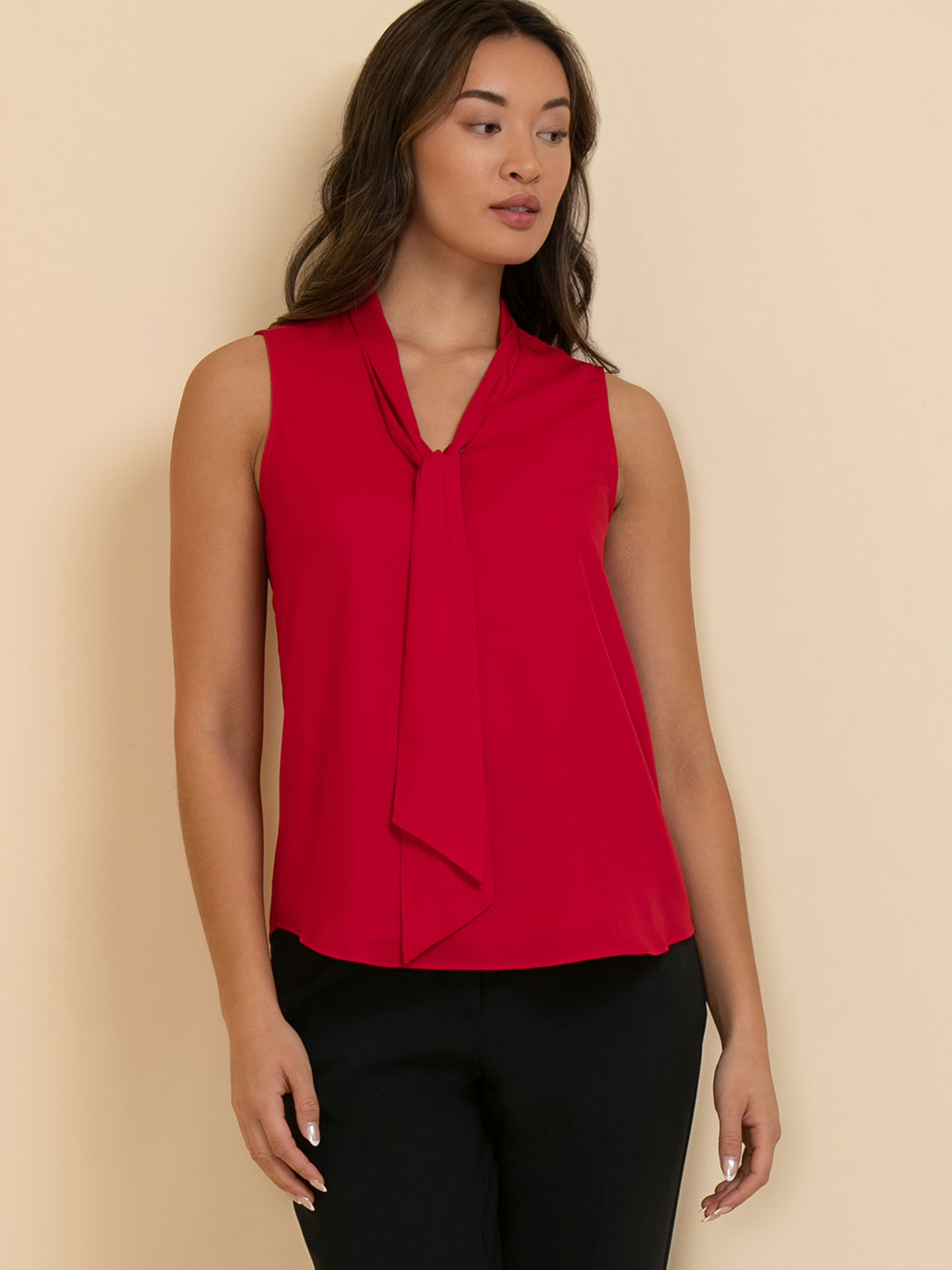 Sleeveless Tie-Neck Blouse