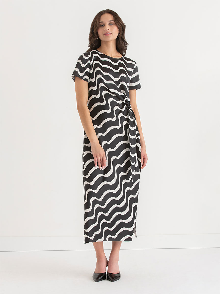 Short Sleeve Twisted Tie Front Maxi Dress