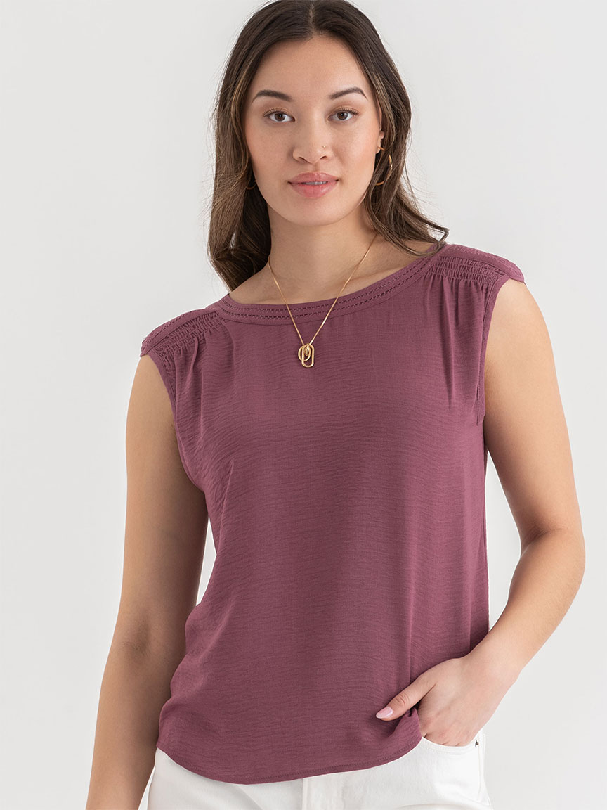 Sleeveless Blouse with Shoulder Trim