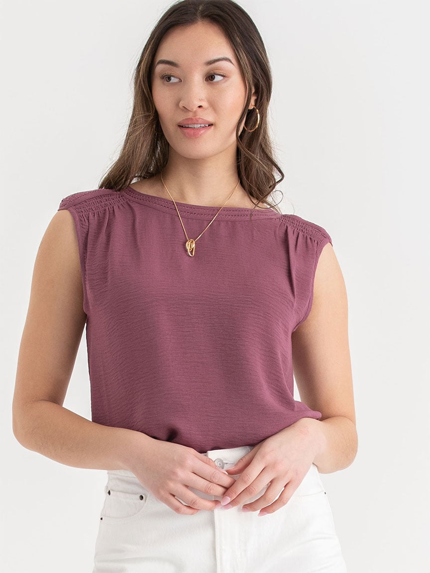 Sleeveless Blouse with Shoulder Trim